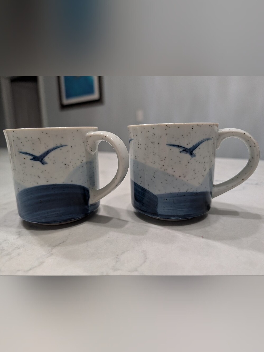 Blue Seagull Stoneware Mug - White and Blue